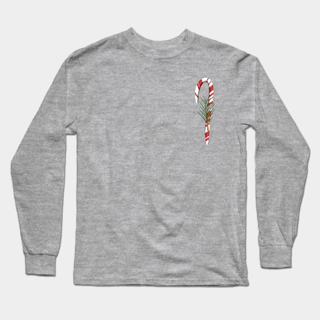 Peppermint Candy Cane with Sprigs Long Sleeve T-Shirt by PandLCreations